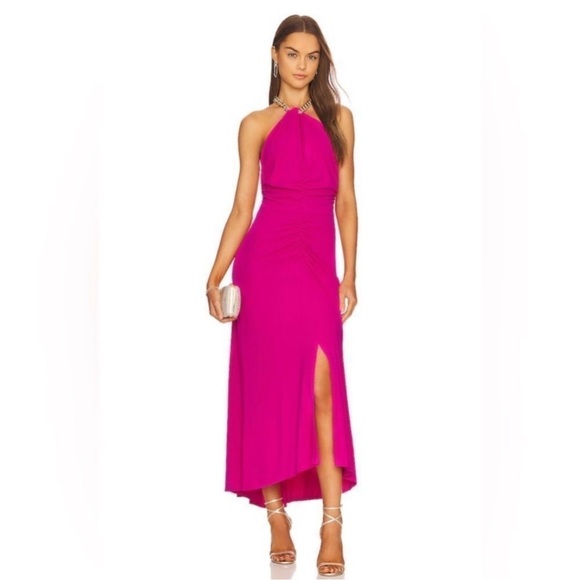 NWT Veronica Beard Reze Jersey Chain Halter Neck Ruched Maxi Dress Pink sz XL - Picture 8 of 11